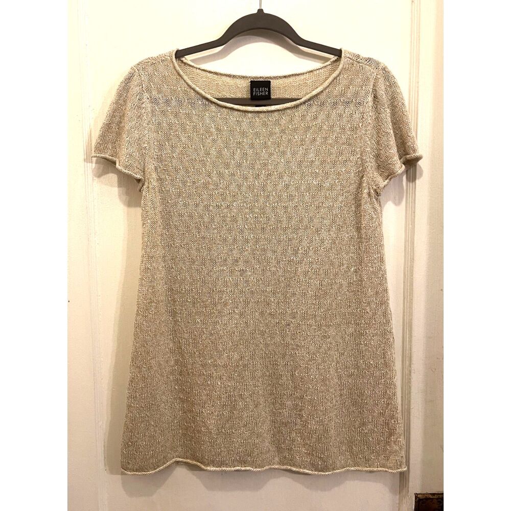 EILEEN FISHER Beige 100% Linen T Shirt Tee Blouse Top Women's Size Medium - Picture 2 of 9